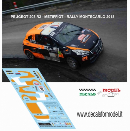 DECAL PEUGEOT 208 R2 - METIFFIOT - RALLY MONTECARLO 2018