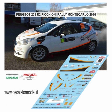 DECAL PEUGEOT 208 R2 - PICCHIONI - RALLY MONTECARLO 2016