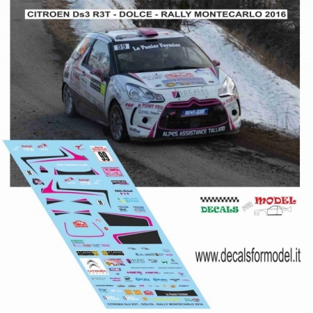 DECAL CITROEN DS3 R3T - DOLCE - RALLY MONTECARLO 2016