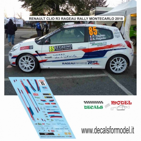DECAL RENAULT CLIO R3 - RAGEAU - RALLY MONTECARLO 2018