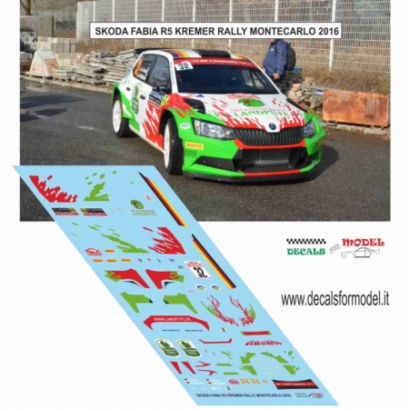 DECAL SKODA FABIA R5 - KREMER - RALLY MONTECARLO 2016