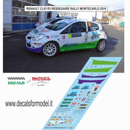 DECAL RENAULT CLIO R3 - RESSEGAIRE - RALLY MONTECARLO 2016