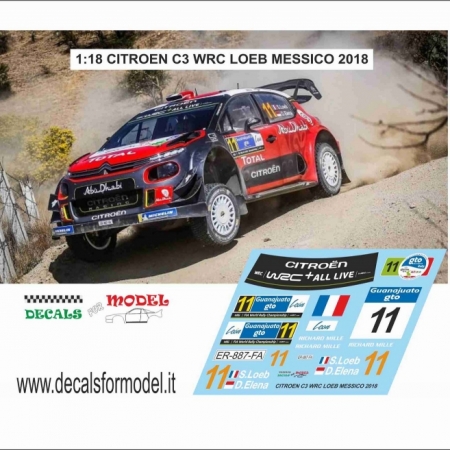 DECAL AGGIUNTIVO CITROEN C3 WRC - LOEB - RALLY MESSICO 2018