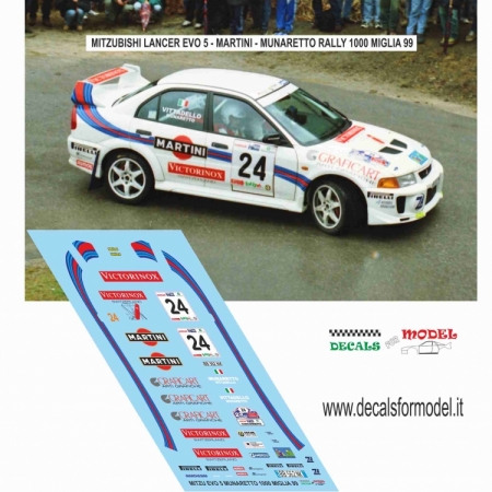 DECAL MITSUBISHI LANCER EVO 5 MARTINI - MUNARETTO - RALLY 1000 MIGLIA 1999