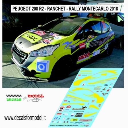 DECAL PEUGEOT 208 R2 - RANCHET - RALLY MONTECARLO 2018