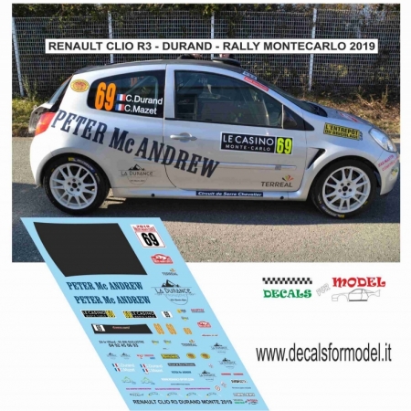 DECAL RENAULT CLIO R3 - DURAND - RALLY MONTECARLO 2019