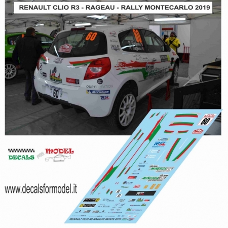 DECAL RENAULT CLIO R3 - RAGEAU - RALLY MONTECARLO 2019