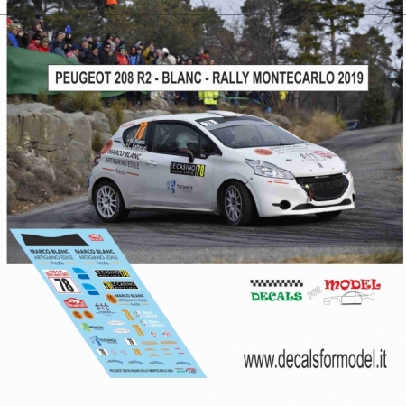 DECAL PEUGEOT 208 R2 - BLANC - RALLY MONTECARLO 2019