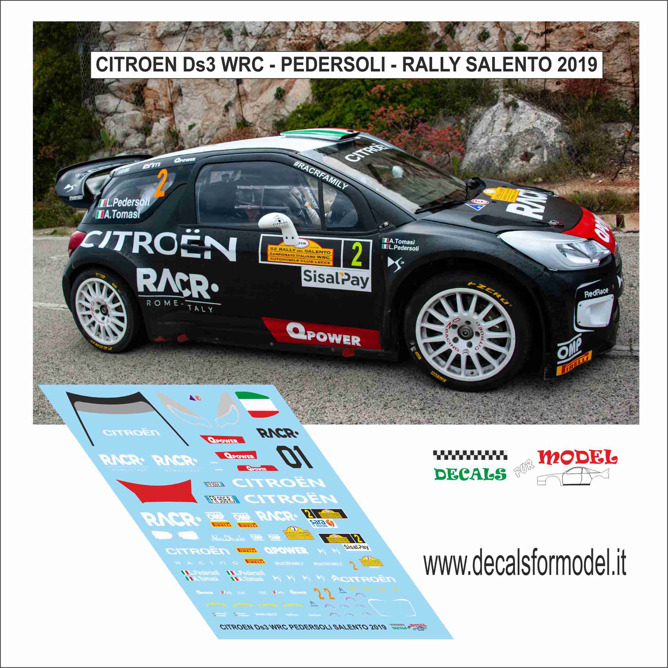 DECAL CITROEN DS3 WRC - PEDERSOLI - RALLY SALENTO 2019