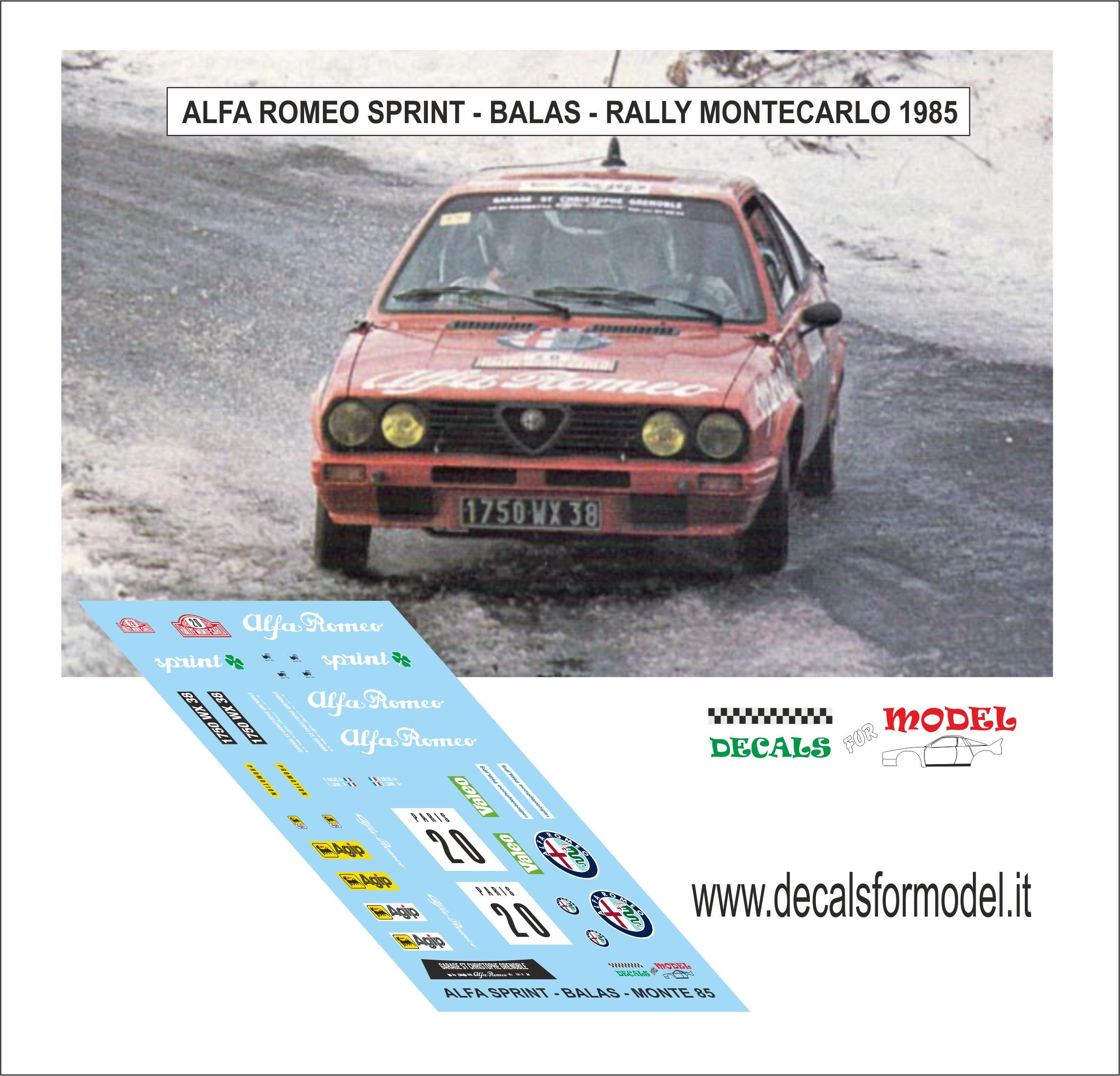 DECAL ALFA ROMEO SPRINT - BALAS - RALLY MONTECARLO 1985