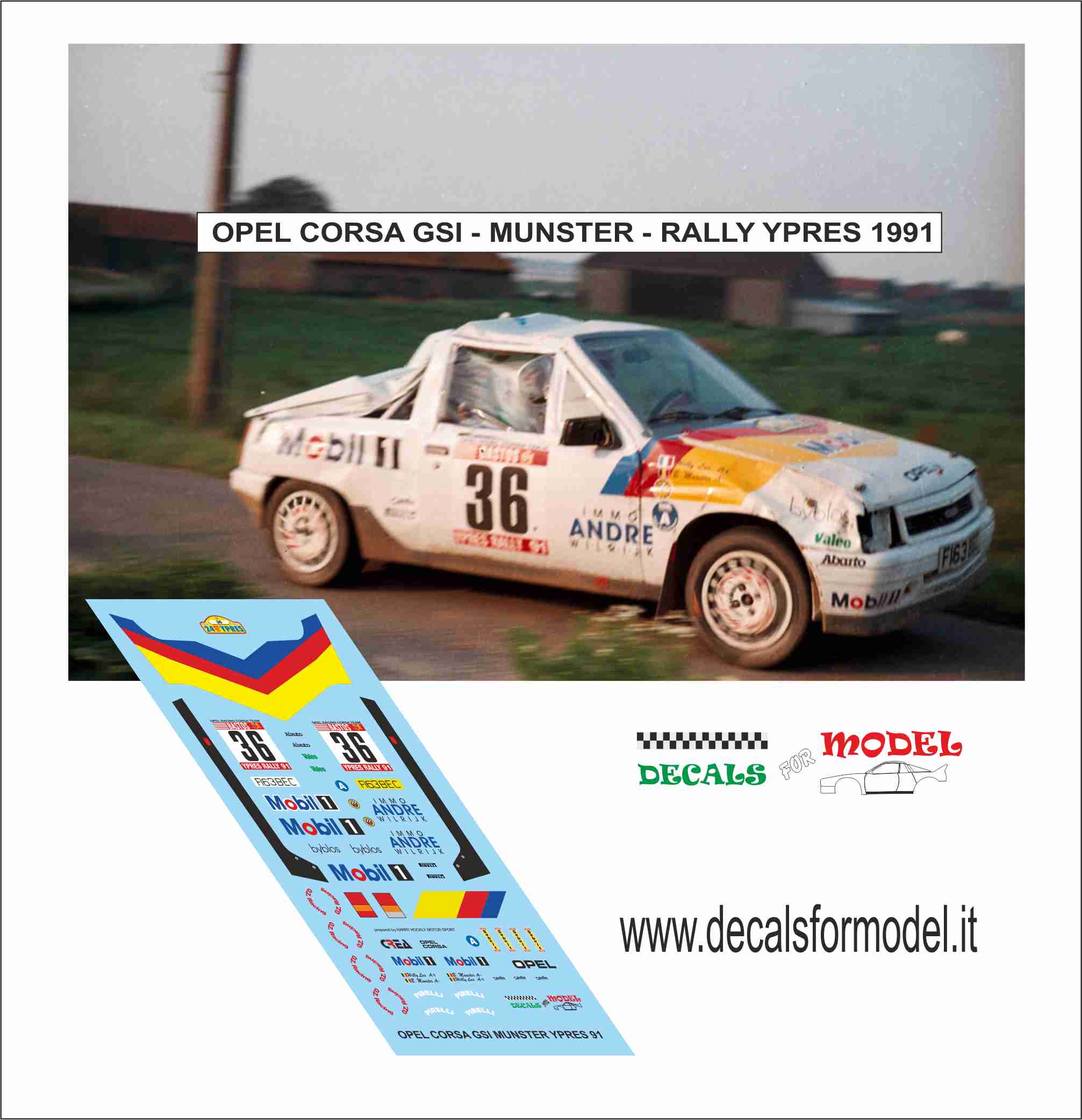 DECAL OPEL CORSA GSI - MUNSTER - RALLY YPRES 1991