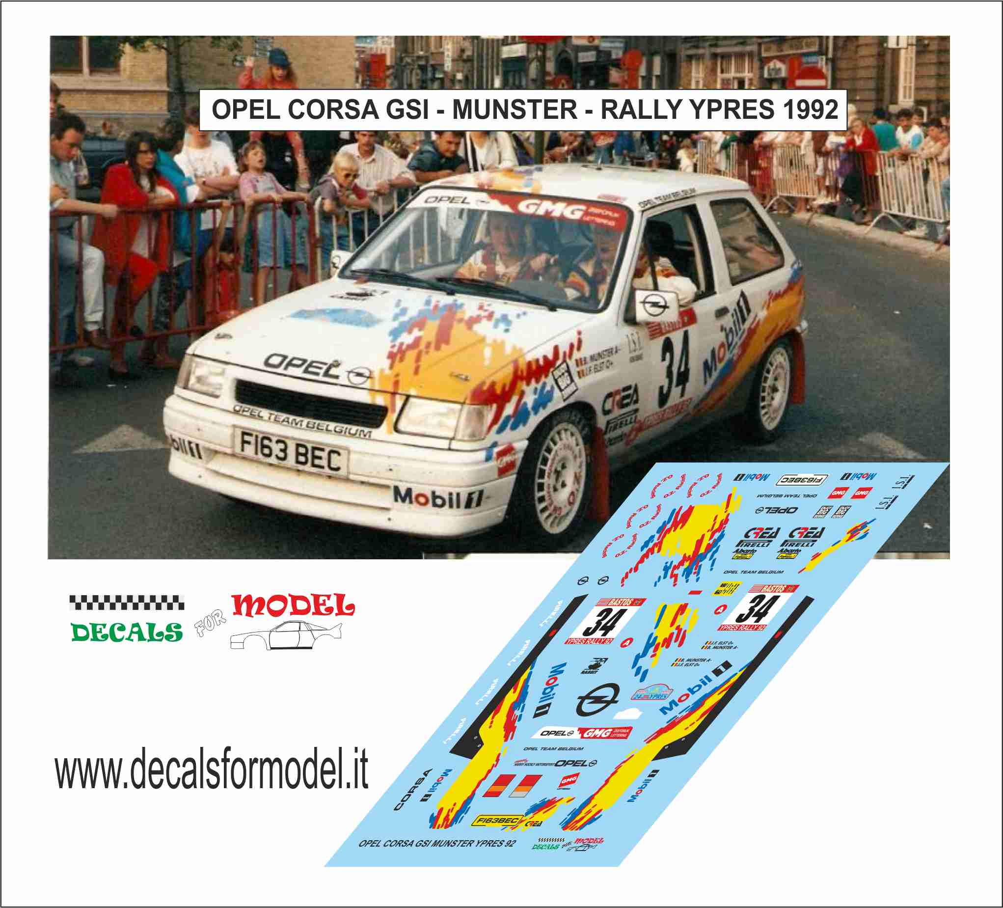 DECAL OPEL CORSA GSI - MUNSTER - RALLY YPRES 1992