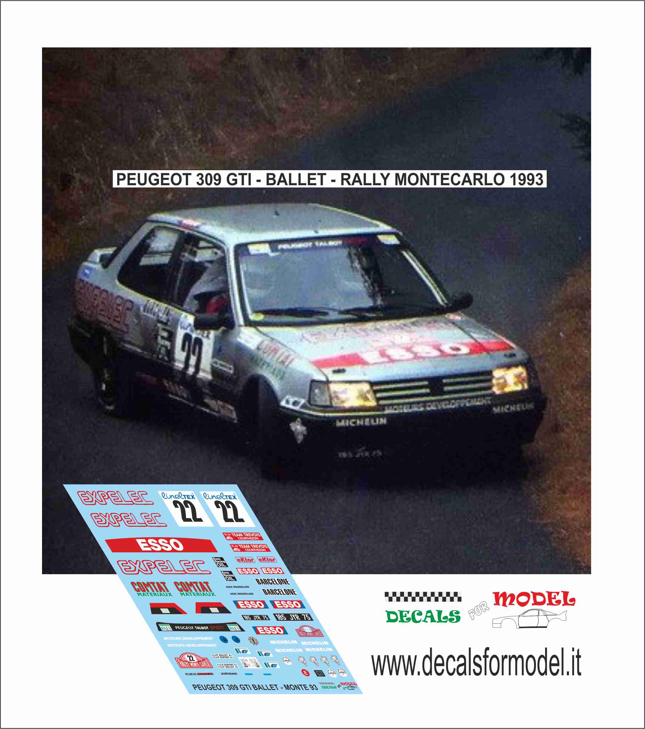 DECAL PEUGEOT 309 GTI - BALLET - RALLY MONTECARLO 1993