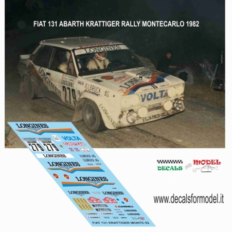 DECAL 1:18 FIAT 131 ABARTH - LONGINES - KRATTIGER - RALLY MONTECARLO 1982