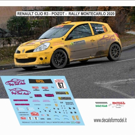 DECAL RENAULT CLIO R3 - POIZOT - RALLY MONTECARLO 2020