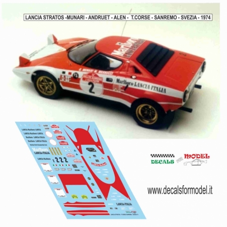 DECAL LANCIA STRATOS MARLBORO - MUNARI - ANDRUET - ALEN - TOUR DE CORSE- SANREMO - SVEZIA 1974