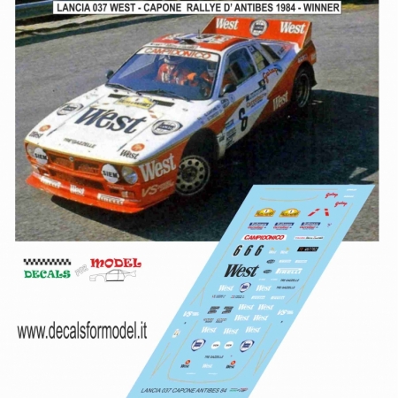 DECAL LANCIA 037 - WEST - CAPONE - RALLY ANTIBES 1984 - WINNER