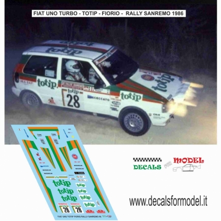 DECAL FIAT UNO TURBO - TOTIP - FIORIO - RALLY SANREMO 1986