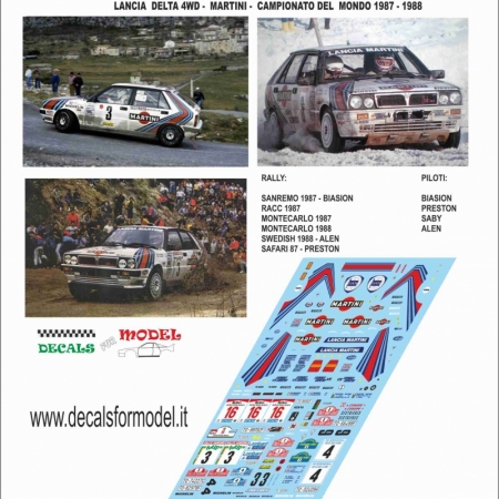 LANCIA DELTA 4WD - MARTINI - CAMPIONATO DEL MONDO 1987 - 1988 VARI PILOTI
