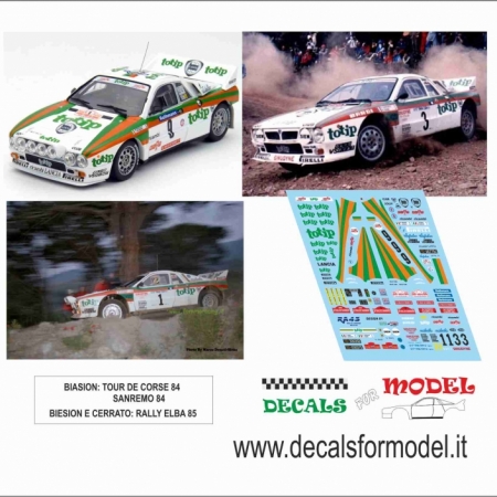 DECAL LANCIA 037 TOTIP - BIASION - RALLY TOUR DE CORSE + SANREMO 1984 + ELBA 1985 -CERRATO - RALLY ELBA 1985