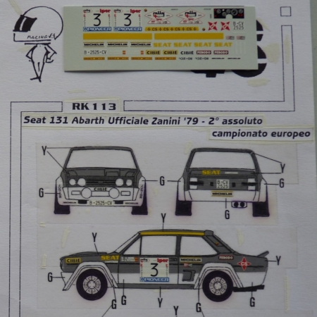 RK113 DECAL SEAT 131 ABARTH - ZANINI - RALLY 4 REGIONI 1979