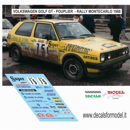 DECAL VOLKSWAGEN GOLF GTI - POUPLIER - RALLY MONTECARLO 1988