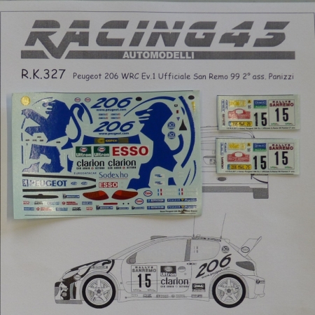 RK327 PEUGEOT 206 WRC - UFFICIALE - PANIZZI - RALLY SANREMO 1999