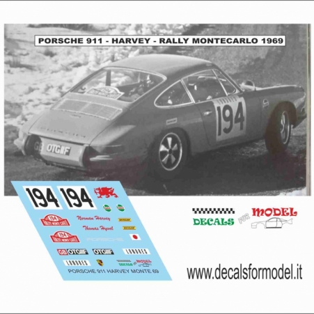 DECAL PORSCHE 911 - HARVEY - RALLY MONTECARLO 1969