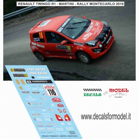 DECAL RENAULT TWINGO R1 EVO - MARTINI - RALLY MONTECARLO 2018