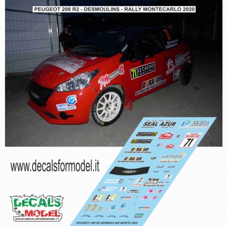 DECAL PEUGEOT 208 R2 - DESMOULINS - RALLY MONTECARLO 2020