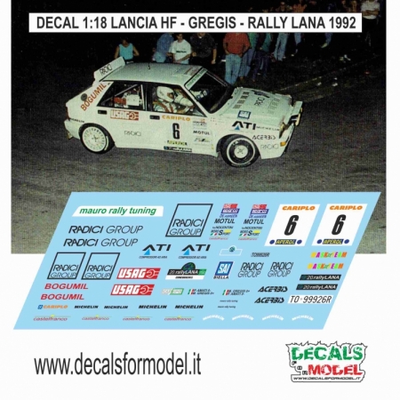 DECAL 1:18 LANCIA DELTA HF - GREGIS - RALLY LANA 1992