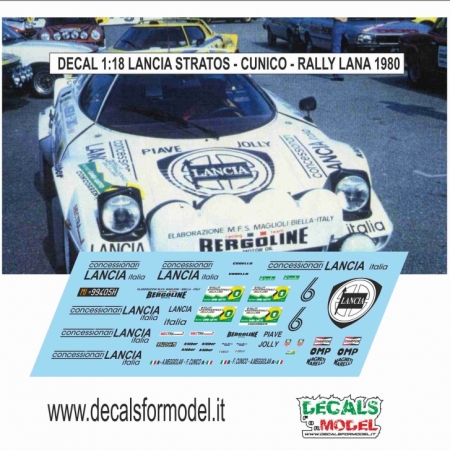 DECAL 1:18 LANCIA STRATOS - CUNICO - RALLY LANA 1980