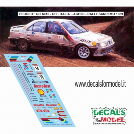 DECAL PEUGEOT 405 MI16 - AGHINI - RALLY SANREMO 1989