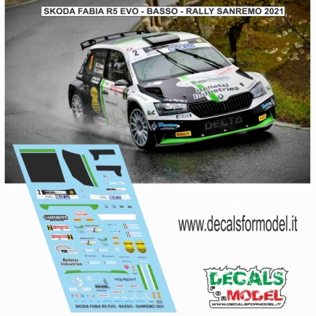 DECAL SKODA FABIA R5 EVO - BASSO - RALLY SANREMO 2021