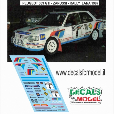 DECAL PEUGEOT 309 GTI - ZANUSSI - RALLY LANA 1987