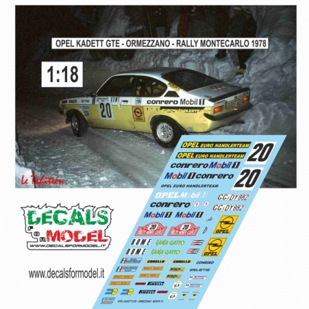 DECAL 1:18 OPEL KADETT GT E - ORMEZZANO - RALLY MONTECARLO 1978 - BASE NOREV