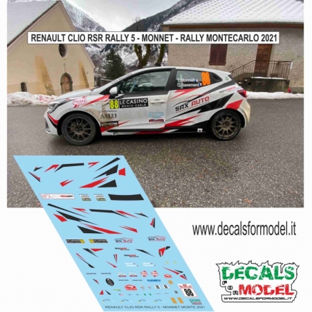 DECAL RENAULT CLIO RSR RALLY 5 - MONNET - RALLY MONTECARLO 2021