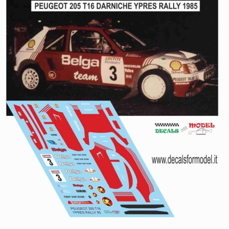 DECAL PEUGEOT 205 T16 - DARNICHE - RALLY YPRES 1985