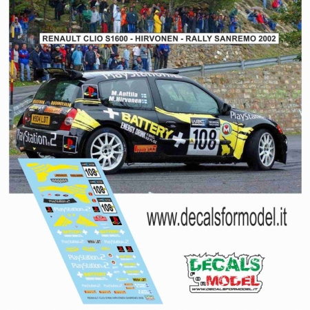 DECAL 1:43 RENAULT CLIO S1600 - HIRVONEN - RALLY SANREMO 2002