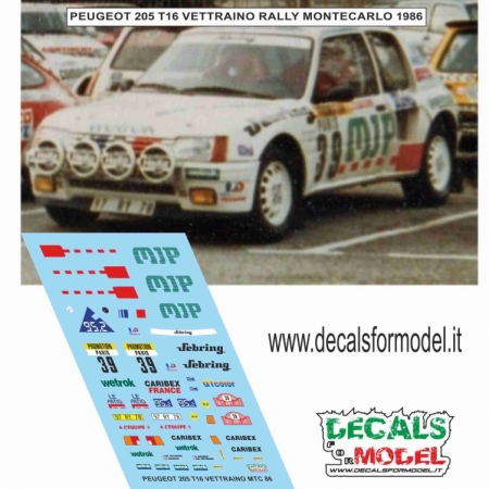 DECAL 1:43 PEUGEOT 205 T16 - VETTRAINO - RALLY MONTECARLO 1986