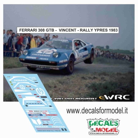 DECAL 1:43 FERREARI 308 GTB - PIONEER - VINCENT - RALLY YPRES 1983