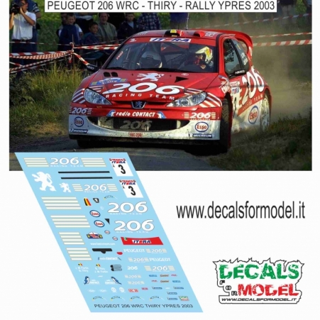 DECAL 1:43 PEUGEOT 206 WRC BASTOS - THIRY - RALLY YPRES 2003
