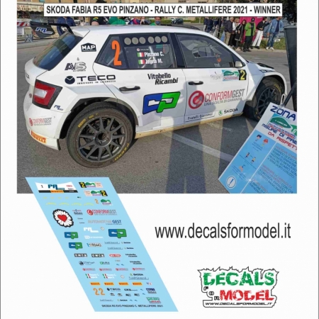 DECAL 1:43 SKODA FABIA R5 EVO - PINZANO - WINNER - RALLY DELLE COLLINE METALLIFERE 2021