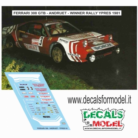 DECAL 1:43 FERRARI 308 GTB - ANDRUET - WINNER RALLY YPRES 1981