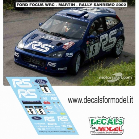 DECAL 1:43 FORD FOCUS WRC - MARTIN - RALLY SANREMO 2002