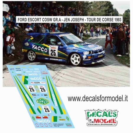 DECAL 1:43 FORD ESCORT COSW - YACCO - JEAN JOSEPH - TOUR DE CORSE 1993