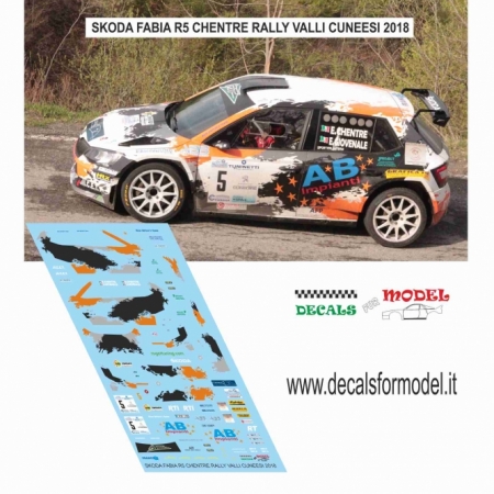 1:24 DECAL SKODA FABIA R5 - CHENTRE - RALLY VALLI CUNEESI 2018