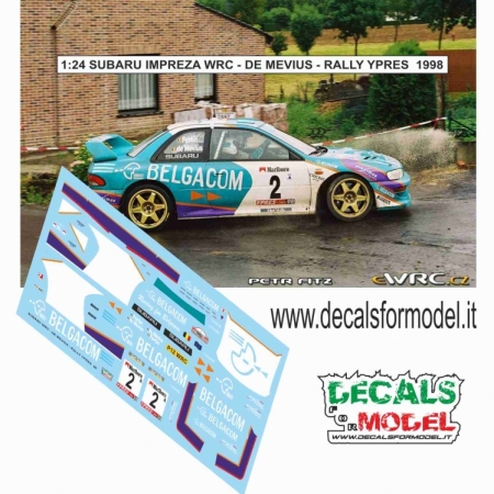 1:24 DECAL SUBARU IMPREZA WRC - BELGACOM - DE MEVIUS - RALLY YPRES 1998