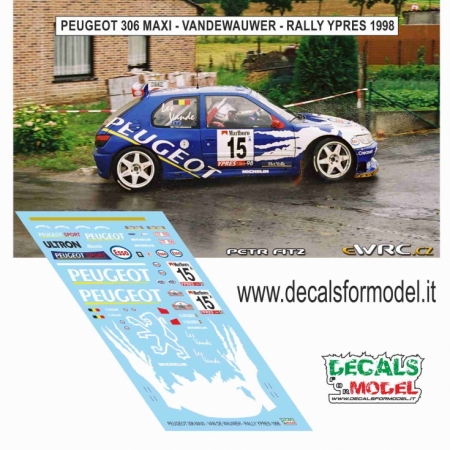 DECALS 1:43 PEUGEOT 306 MAXI - VANDEWAUWER - RALLY YPRES 1998