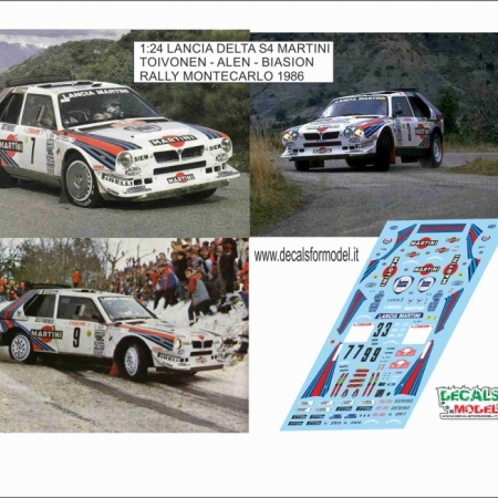 1:24 DECALS LANCIA S4 MARTINI - TOIVONEN - BIASION - ALEN - RALLY MONTECARLO 1986